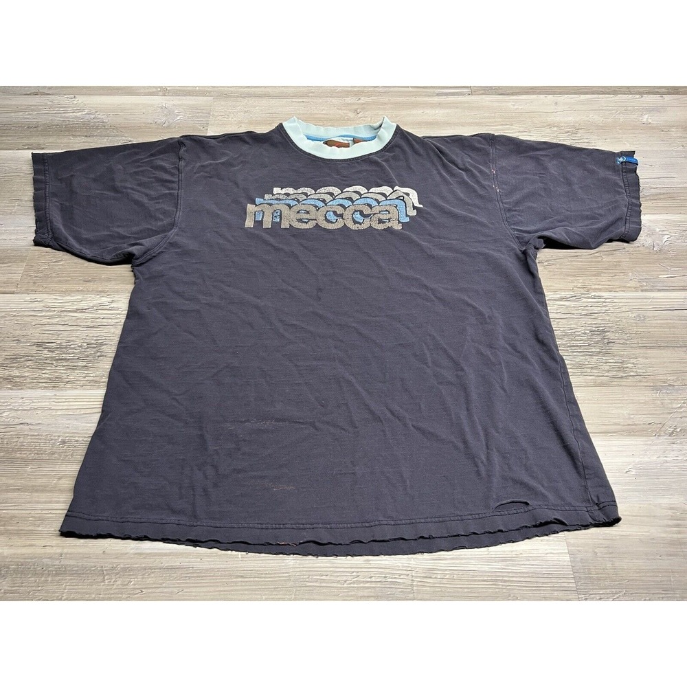 Vintage Mecca USA T-Shirt Faded Navy Blue Graphic Print‎  Thrashed Men's Size XL